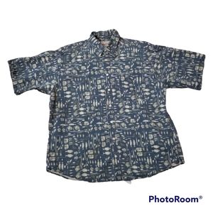 Woolrich Rugged Outdoorwear Blue Cotton Fishing Print SS Shirt Men's Large